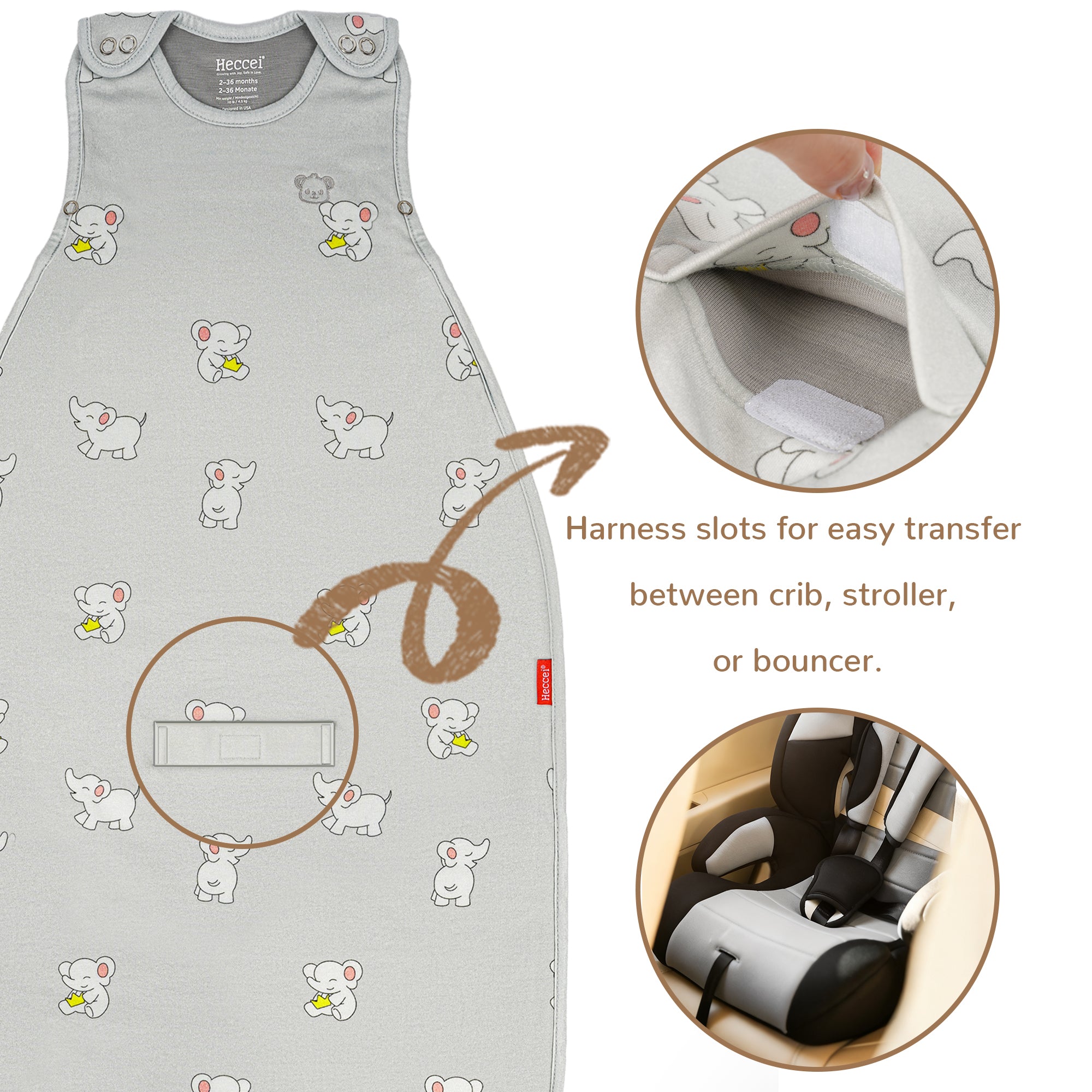 All-Season Merino Sleep sack - Snackyphant Grey