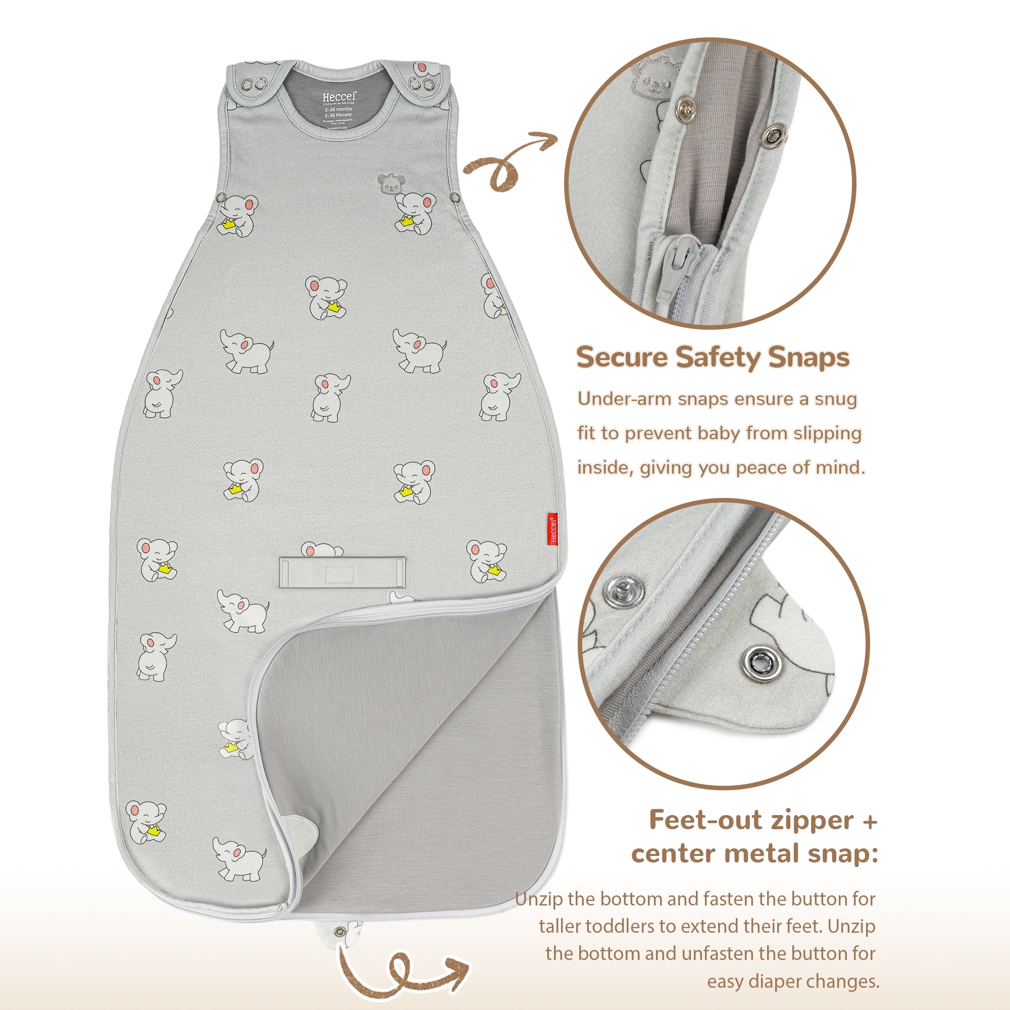 All-Season Merino Sleep sack - Snackyphant Grey