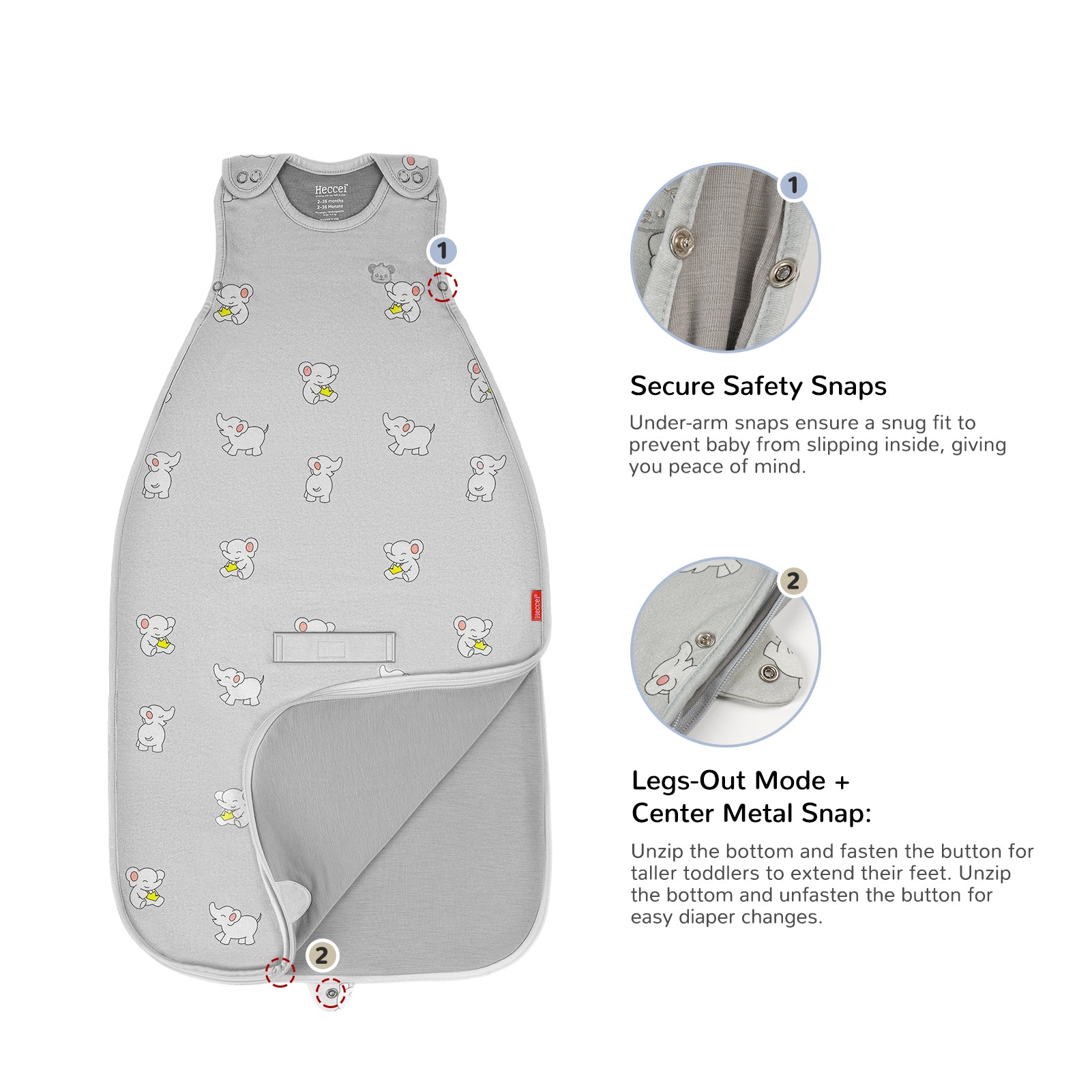 All-Season Merino Sleep sack - Snackyphant Grey