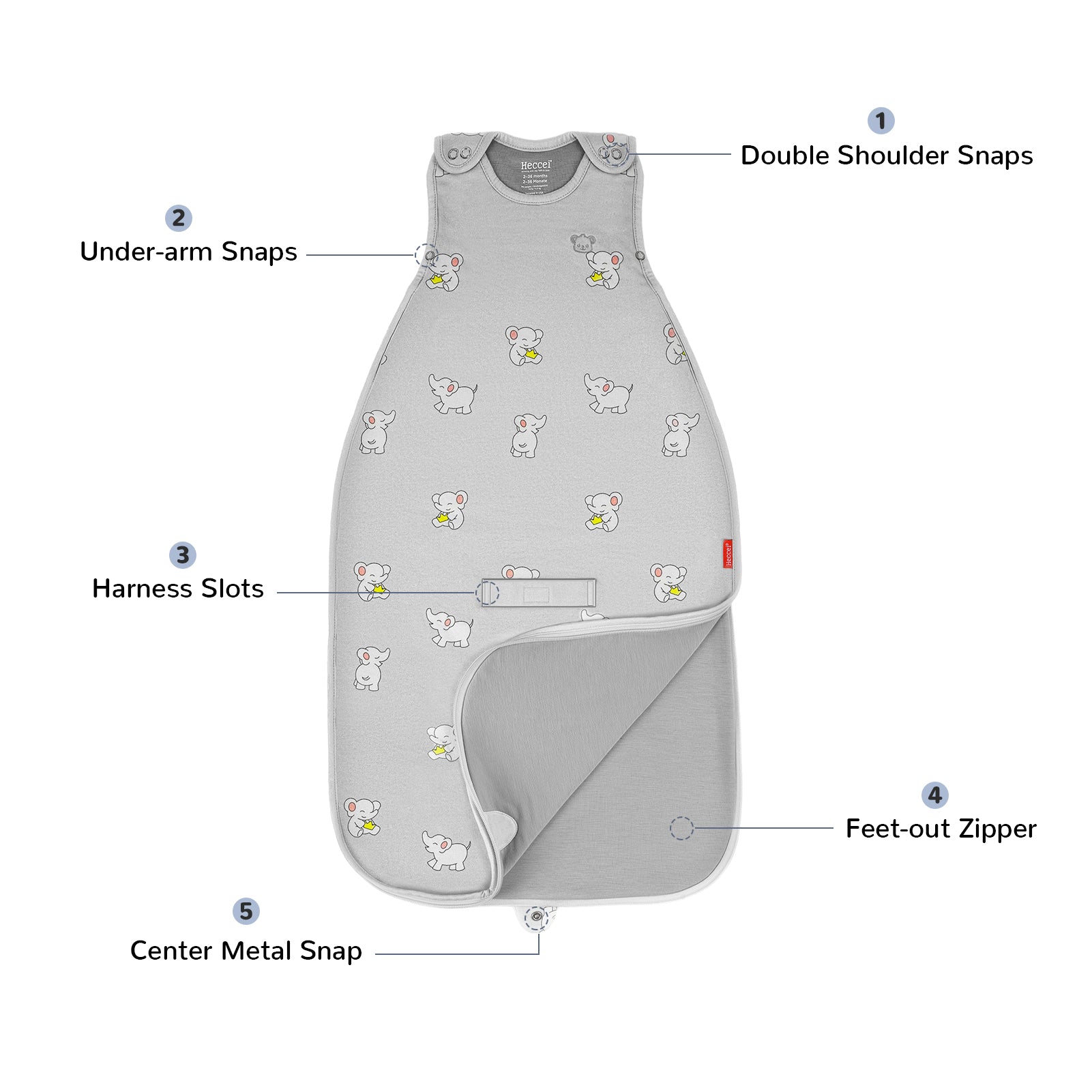 All-Season Merino Sleep sack - Snackyphant Grey