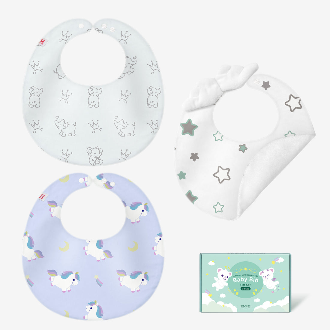 Baby Bibs 3-Pack Gift Set - Angel Wings-Snackyphant &amp; Dreamiecone