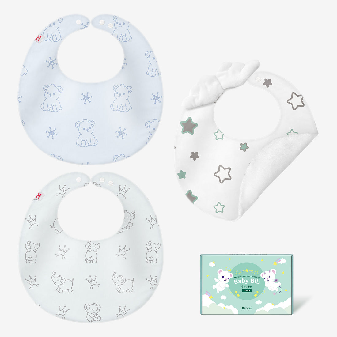 Baby Bibs 3-Pack Gift Set - Angel Wings-Hecceibear &amp; Snackyphant