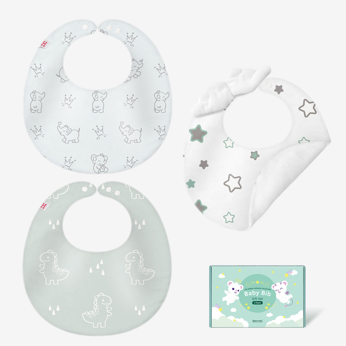 Baby Bibs 3-Pack Gift Set - Angel Wings-Snackyphant &amp; Pottyrex
