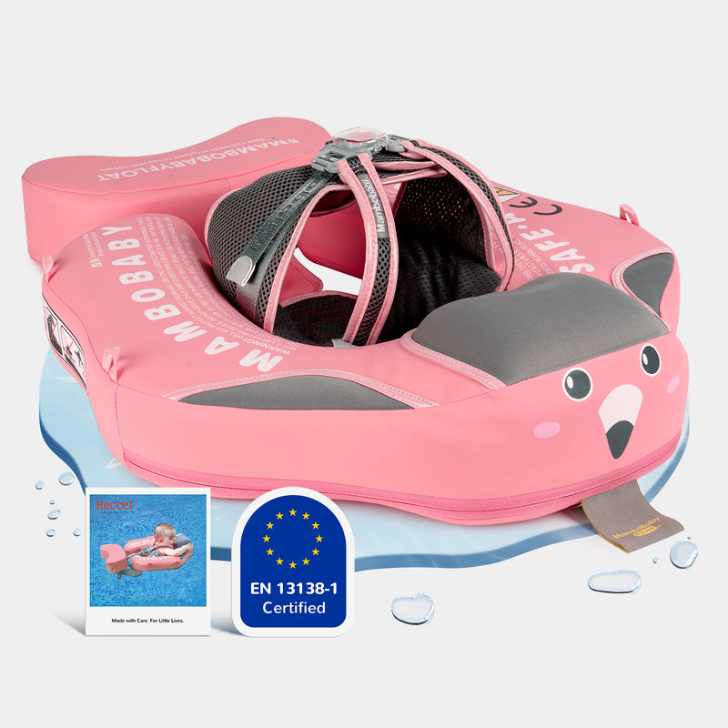 Mambobaby float Classic Edition with canopy, flamingo-shaped non-inflatable foam float with detachable UPF 50+ canopy, soft s