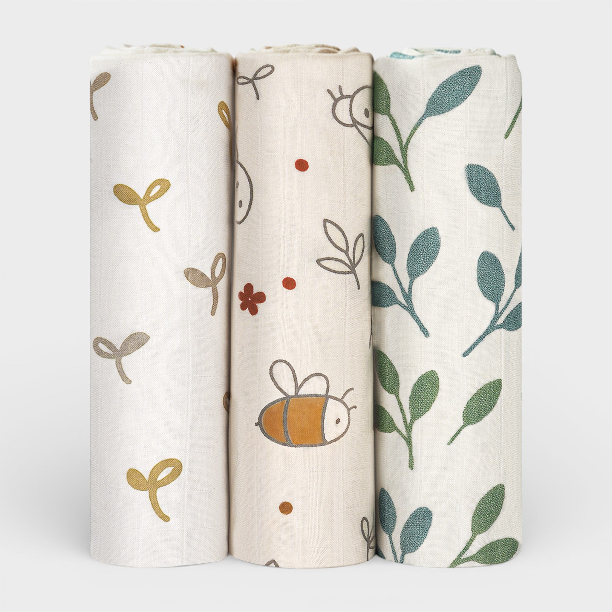 Oversized 47" bamboo cotton baby swaddle, Whispering Gardens floral print. Ultra-soft, breathable muslin for swaddling. Hvor 