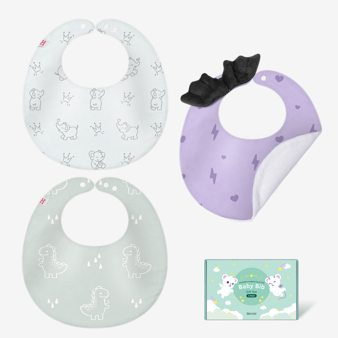 Baby Bibs 3-Pack Gift Set - Little Devil-Snackyphant &amp; Pottyrex