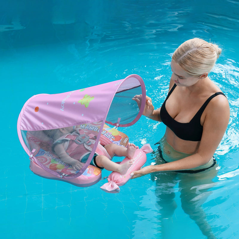Mambobaby float rainbow FoamCore™ Deluxe - Candy with detachable UPF 50+ canopy, secure 5-point buckle, solid non-inflatable 