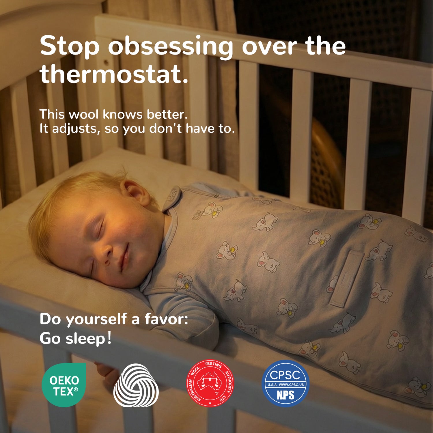 All-Season Merino Sleep sack - Snackyphant Grey