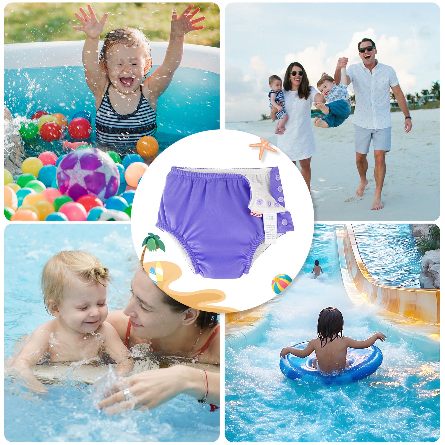 Reusable Swim Diaper (5 Sizes) - Purple