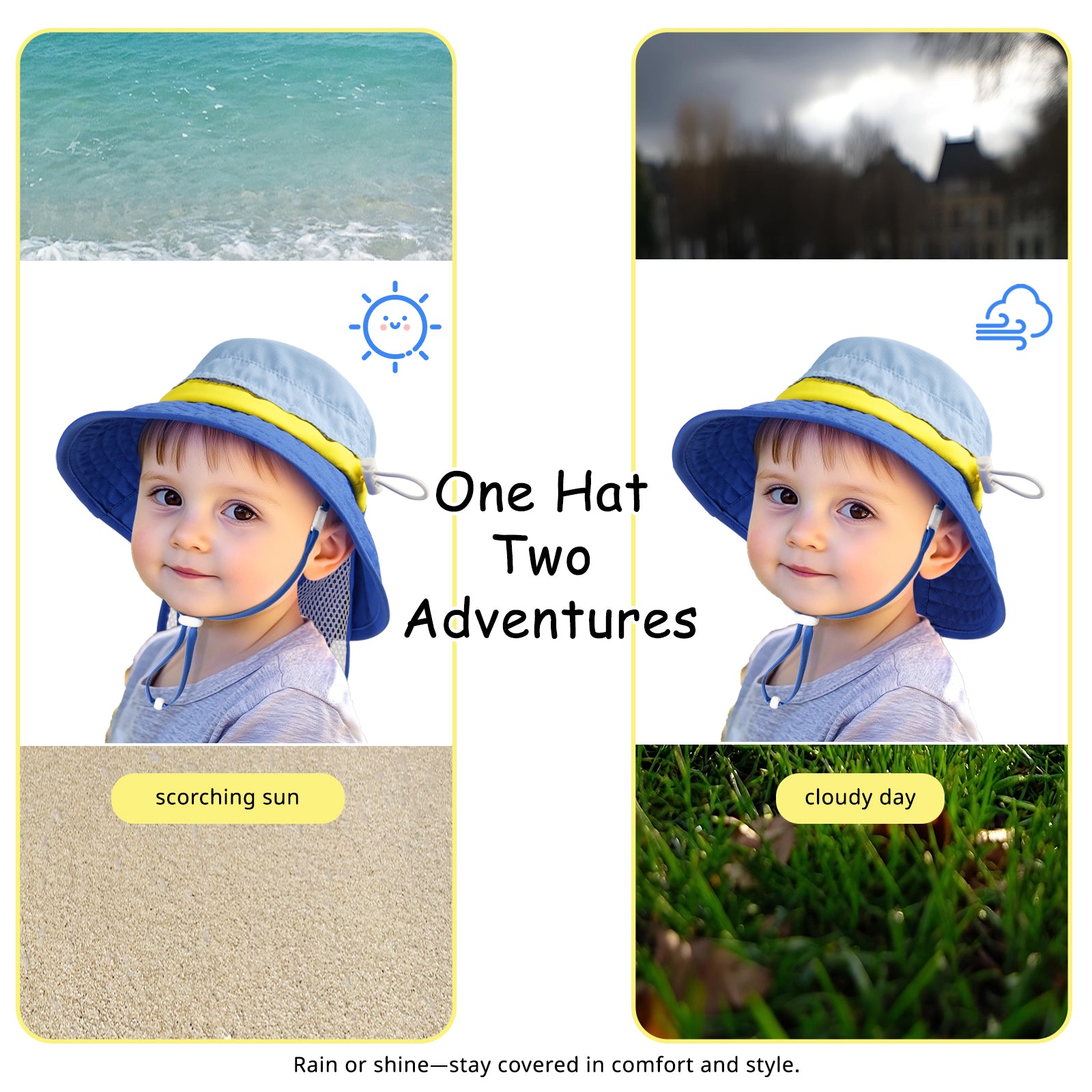 SkyCandy Sun Hat with Neck Flap - Blue