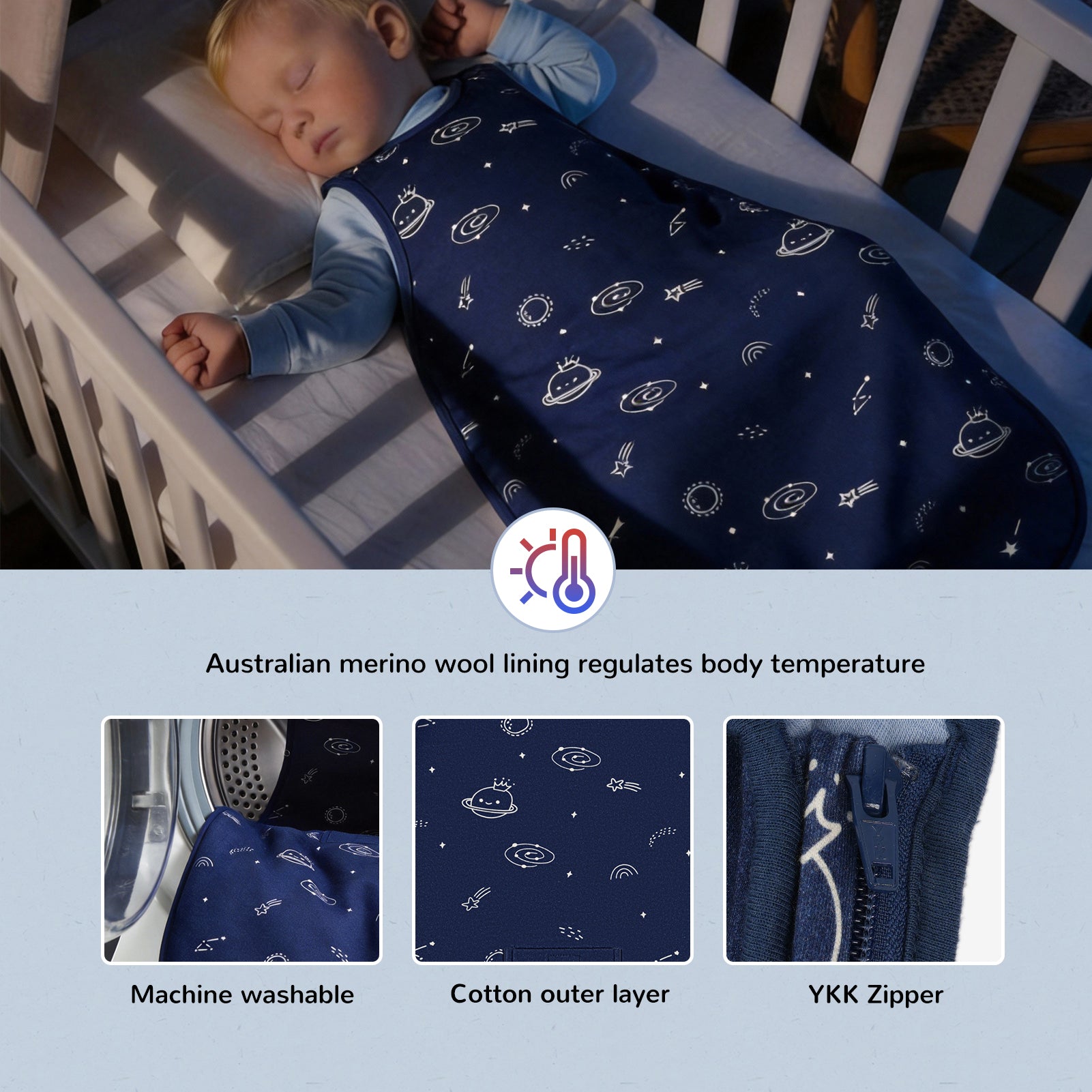 All-Season Merino Sleep sack - Cosmos Blue