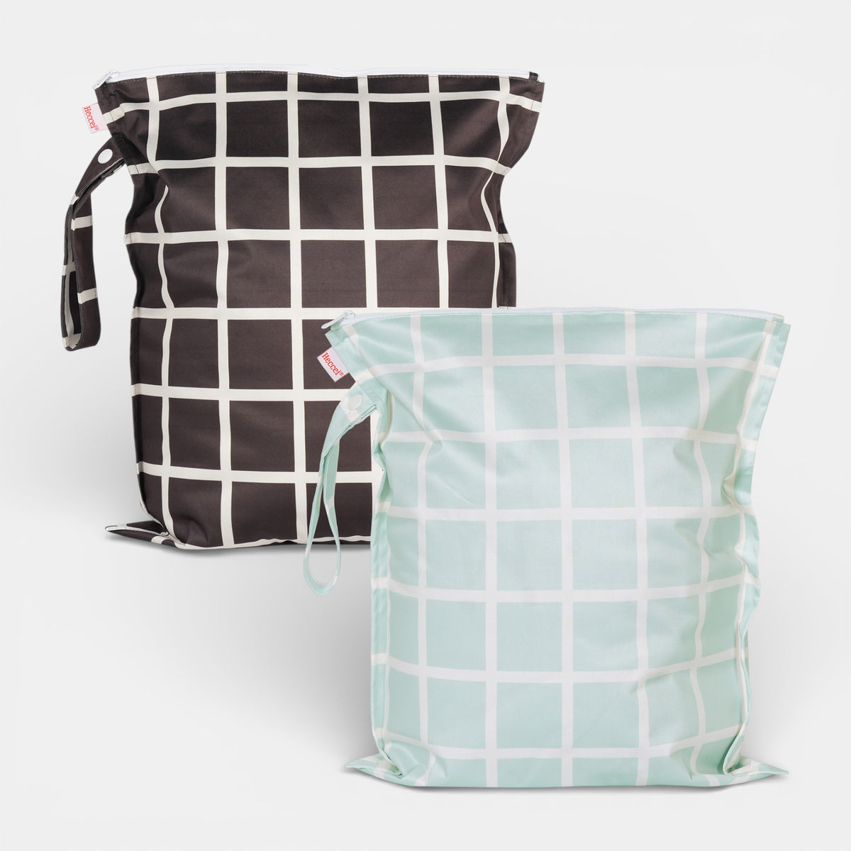Tasche für Wechselkleidung Kindergarten, Wet-Dry Bag Set 2 Pack in Soft Check pattern, water-resistant, compact storage.