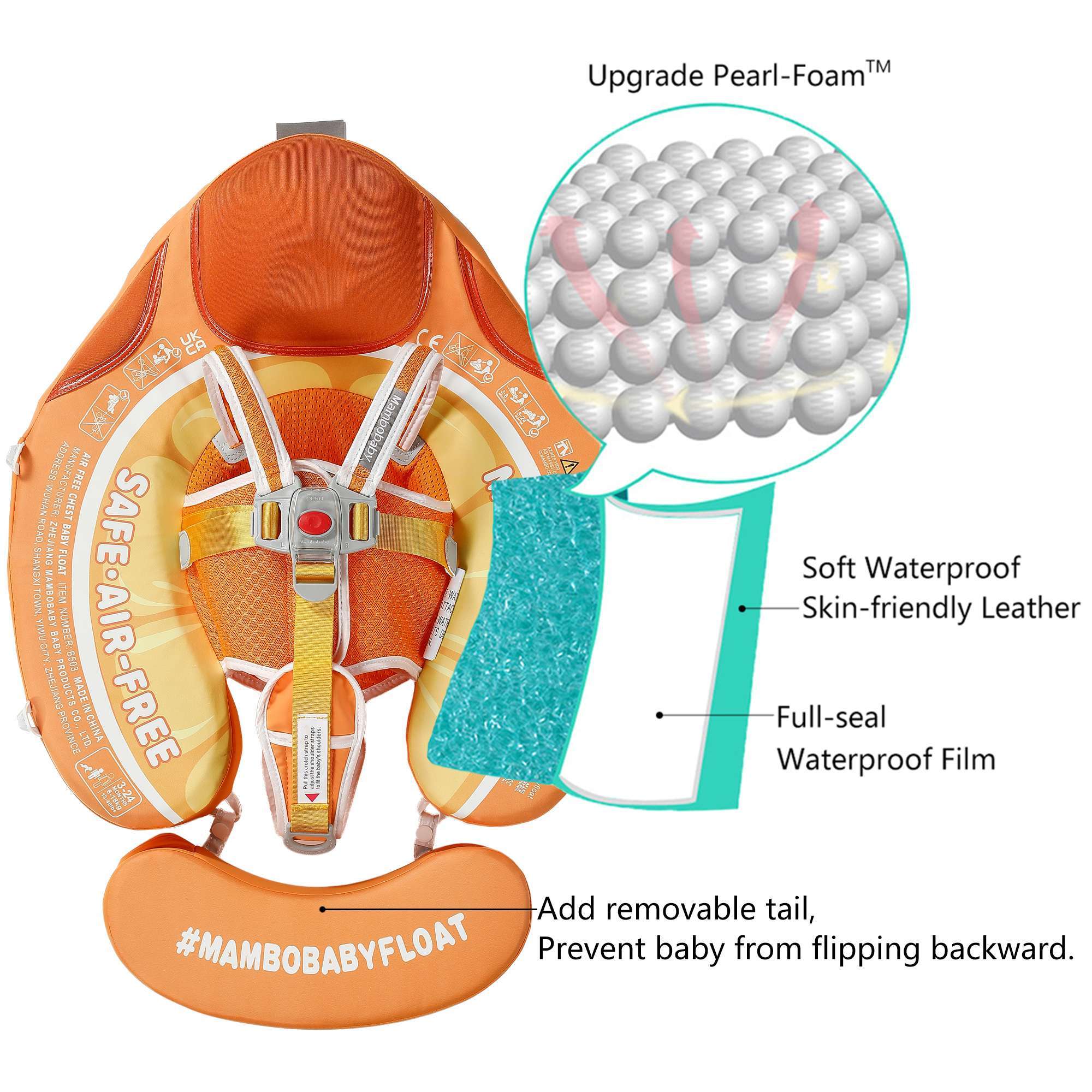 FoarmCore™ Baby Float Tangerine with UPF 50+ Sun Canopy