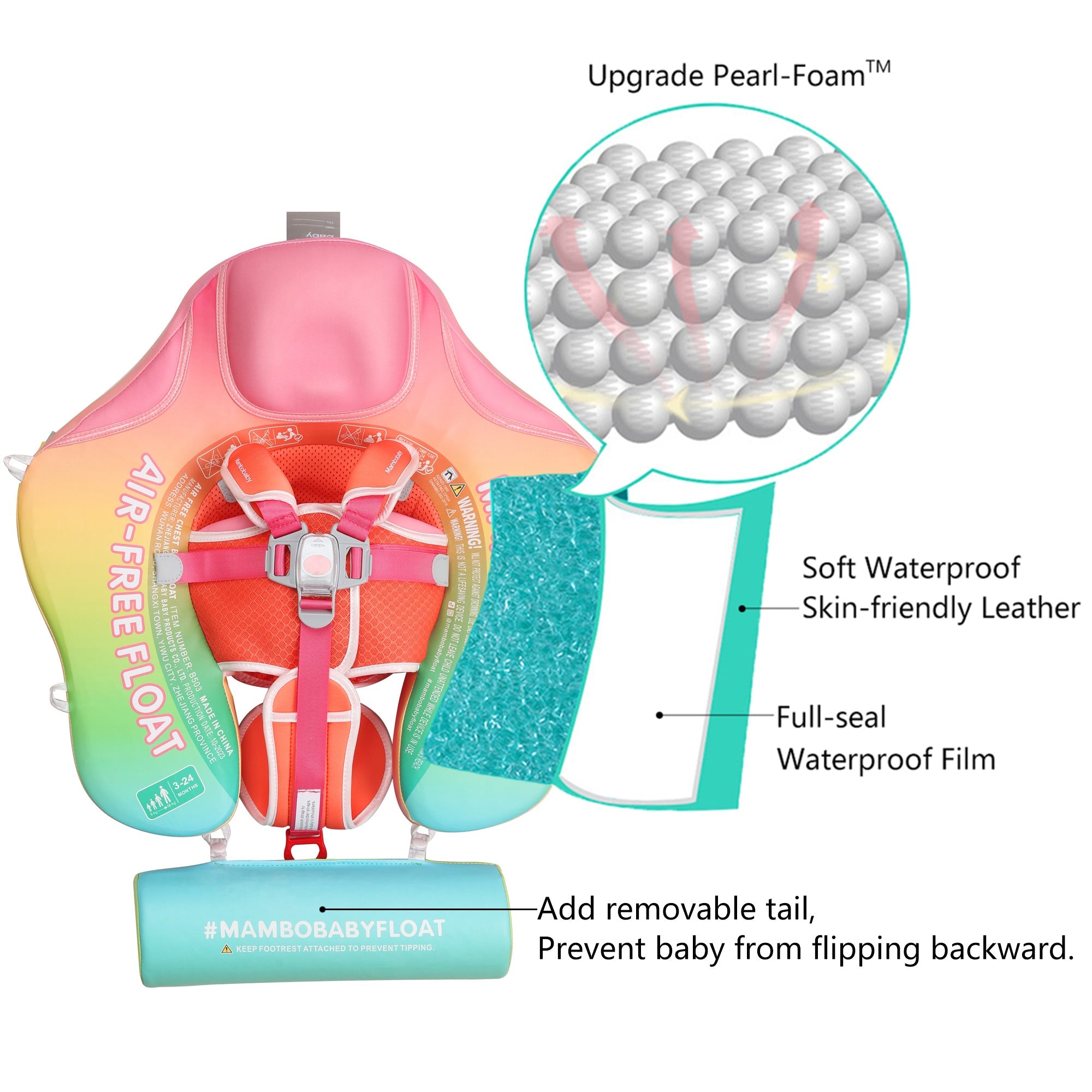 FoarmCore™ Baby Float Rainbow with UPF 50+ Sun Canopy